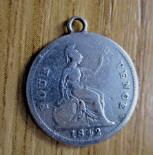 1842 Sterling Silver .925 Victoria Groat Four Pence with loop mount