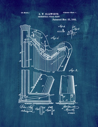 Orchestral pedal harp patent - orchestral,