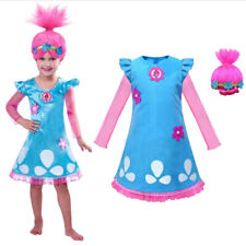 New Kids Girl Trolls Poppy Party Costumes Cosplay Halloween Fancy Dress with Wig