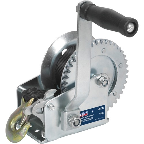 Geared hand winch with - geared,