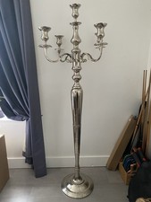 Chunky Silver Metal 5 Arm Floor Standing Candelabra