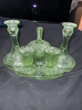 Glass Dressing Table Set Green Vintage