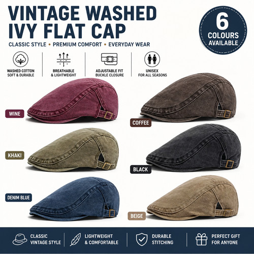 Men flat cap washed - men, newsboy