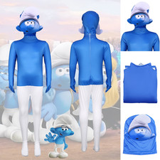 Kids The Smurfs Cosplay Jumpsuit Halloween Costume Bodysuit With Mask Outfit Set