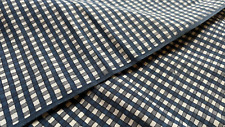 Vintage 1950s Hand Painted Japanese Fabric  Plaid Check Indigo Cotton Offcut