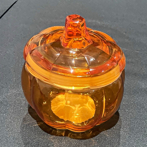 Amber glass round lidded jar - glass,