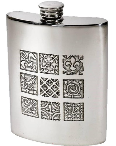 6oz pewter flask - pewter, tile