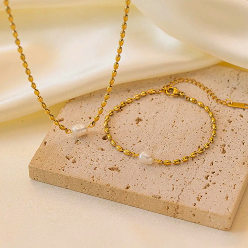 Gold tone white pearl beaded - pearl,