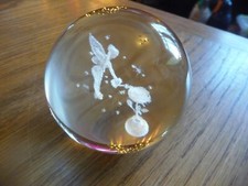 rare Disney Peter Pan Tinkerbell glass paperweight 2.5" paperweight