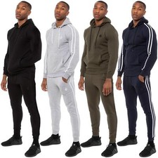 Enzo Mens Full Tracksuit Set Striped Pullover Hoodie Joggers Gym Jogging Bottoms