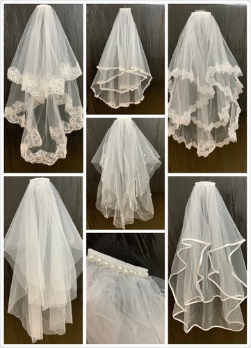 White bridal lace veil comb - white,