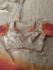 Beautiful silk bandhani brown with beige saree with ready to wear blouse