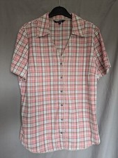 Maine Debenhams Tartan Pale Orange Beige Blouse Shirt Size 16 Short Sleeve