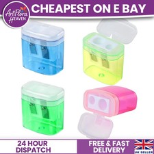 4 x Dual Hole Pencil Sharpener With Lid Colourful, Ideal for Home School UK Sale