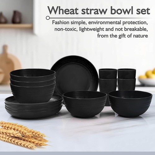 Black dinnerware bowl plates - black,