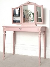 Antique French Carved Dressing Table With Mirrors,  Vintage Pink Vanity Table