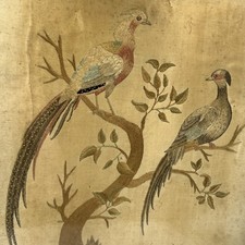 Georgian C1800 Silk Embroidery Needlework Picture of pheasants in a tree of life