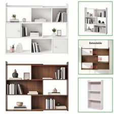 Wooden Shelf Bookcase Shelving 2/3 Tier Display Storage Unit Stand Stretchable