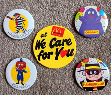 5 x McDonalds Pin Badges Bundle - Retro We Care For You & Hamburglar & Big Mac