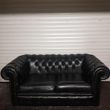 Stunning Black Leather Chesterfield 2 Seater Sofa Settee Couch -Fab condition