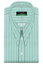 Men's Spear Arrow Pointed Dagger Collar Mint Green White Stripes Revival Shirt