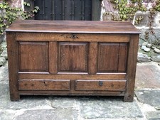 Original Period  Antique English Oak Panelled Mule Chest Coffer Circa 1700's