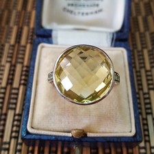 925 Sterling Silver Ring, Genuine Lemon Quartz And Peridot Ring, Size R US 8.5 