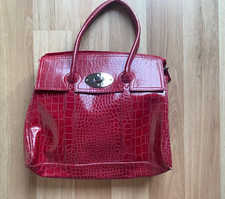 matalan Ladies large Crocodile print Style Handbag in Deep Red zip fasten Great