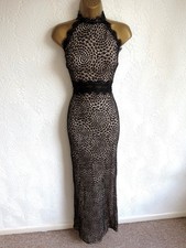 Lipsy black swirl lace halter bodycon MAXI dress size 8