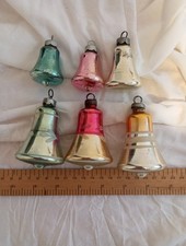 6 Vintage Glass Christmas Tree Baubles Bell Shaped