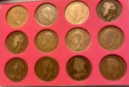 Old british pennies - british, in