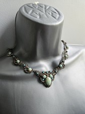 Vintage Necklace Silver Tone Turquoise Stones Art Deco Costume Jewellery Retro