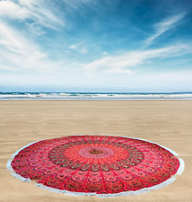 Red Beach Roundie Towel Cotton Round Meditation Mat Mandala Tapestry Bed Throw