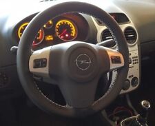 FOR VAUXHALL CORSA D MK3 06-11 ITALIAN LEATHER STEERING WHEEL COVER WHITE STITCH