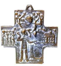 German Antique Bronze Crucifix – Zacchaeus & Jesus Sycamore Tree – Rare Detail