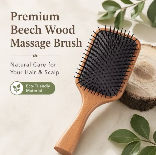 Wooden paddle hair brush - wooden, anti
