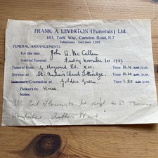 1963 Funeral Arrangements Slip