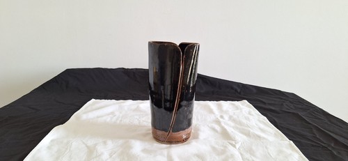 Tall brown vase with pottery - tall,