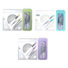 7Pcs School Geometry Set Includes Compass, Set Square, Eraser, Protractor, Case