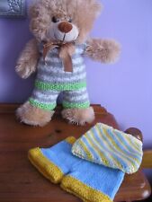 Teddy Bear 14” 36cm + assorted outfits, knitted clothes soft golden fur Miri Moo