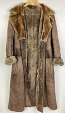 REAL SHEEPSKIN SHEARLING COAT UK Size 6-8 (US 2-4) Women`s Belted Long Vintage