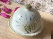 ? Vintage French Butter Bell Hand-Painted Lavender Motif Artisan French Pottery