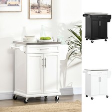 Kitchen Cart Storage Trolley with Drawer Cupboard Towel Rail Steel