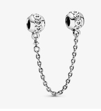 Genuine 925 Sterling Silver Pandora Band of Hearts Safety Chain Charm Jewellery
