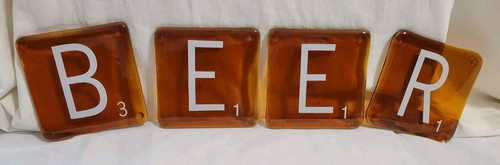 Amber glass coasters scrabble - amber,