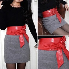 Women Soft Waist Wide Dress Belt Long  PU Leather Wrap Around Tie Corset Cinch