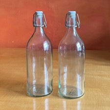 Pair of IKEA 1L Round Clear Glass Bottles with Swing Top Stoppers