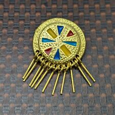 Russian Ethnic Style Brooch Enamel & Gold Tone Costume Jewellery