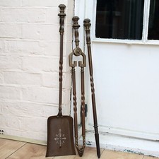 Victorian Fireplace Fire Tools Trio in Brass and Steel