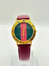 [Exc+5] Gucci 3000M QZ Watch Gold Dial Red Green Sherry Line Used Working F/S